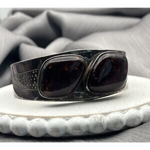 Vintage DTR Sterling Silver 925 Baltic Amber Cuff Bracelet